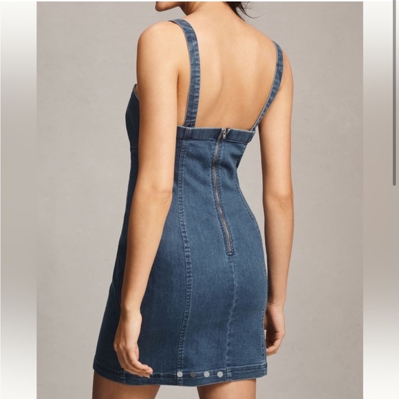 Anthropologie Porridge Denim Rosette Chambray Mini Dress - Picture 2 of 8